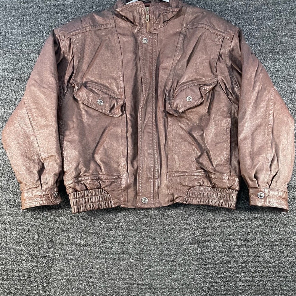St Johns Bay Leather Bomber Jacket Mens L Brown Good Vintage Flight Coat